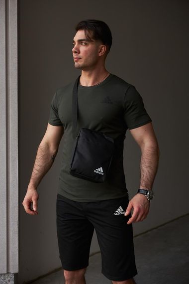 Комплект чоловічий Adidas: футболка хакі + шорти чорні + барсетка чорна (9514251520) | Зображення 2