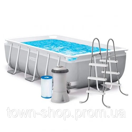 Бассейн каркасный INTEX 26784 прямоуг, 300Х175Х80 см, 3539л, фильтр-насос, лестница | Зображення 1