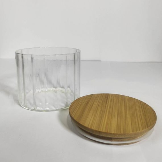 Ємність скляна з дерев'яною кришкою (кругла смугаста) VT-7605 Vittora 500 мл | Зображення 3