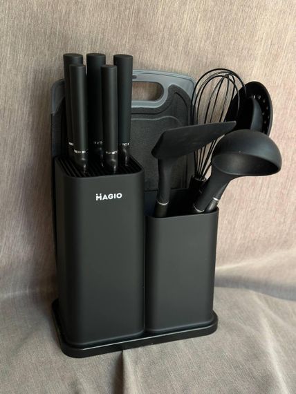 Кухонний набір Magio MG-1097B 12 предметів 5 ножів 5 кухонних речей підставка та дошка | Зображення 5