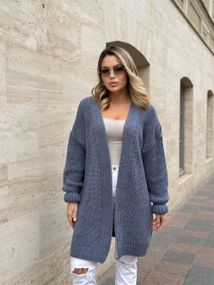 Женский вязаный теплый кардиган оверсайз цвет темно-серый размер onesize 44-54   ML5009