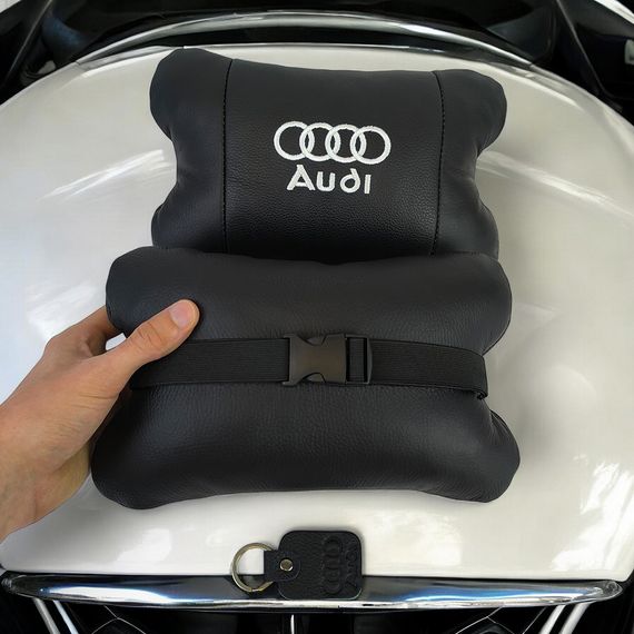 Автомобильная подушка для подголовника Audi – черная натуральная кожа | Зображення 6