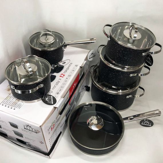 Набор практичных кастрюль, Набор посуды для электрических плит, Кастрюли с прозрачными крышками IY-81 | Зображення 3