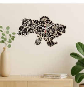 Настінний годинник Карта України з фанери Патріотичний дерев'яний годинник