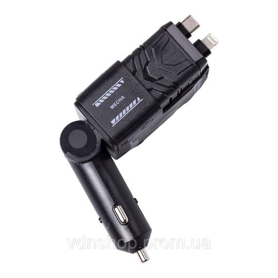 Автомобільний зарядний пристрій MECHA з висувними кабелями та портами USB/Type-C Чорний HP-A1B | Зображення 2