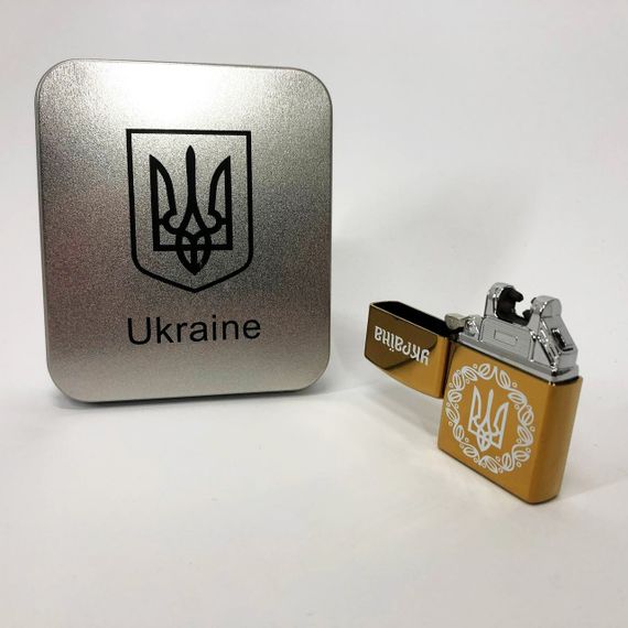 Дугова електроімпульсна запальничка USB Україна (металева коробка) HL-447. IH-725 Колір: золотий | Зображення 3