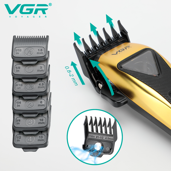 Аккумуляторная машинка для стрижки VGR V-015, 6 насадок с магнитами, 9000 RPM, 2500 mAh, LED дисплей | Зображення 7