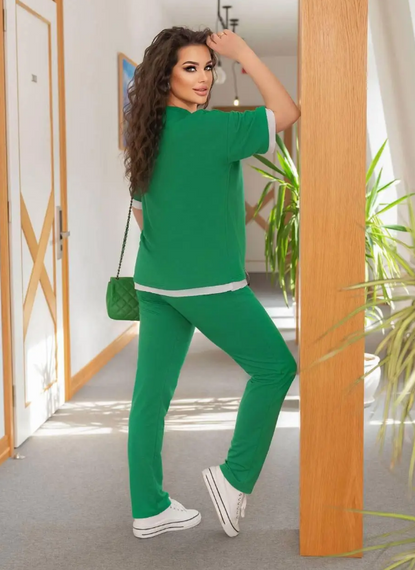 Женский летний спортивный прогулочный костюм футболка + штаны GF07925 размер 42/44, цвет зеленый | Зображення 1