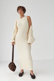 В'язаний костюм із сукнею та кардиганом - молочний цвет, ONE SIZE (є розміри)