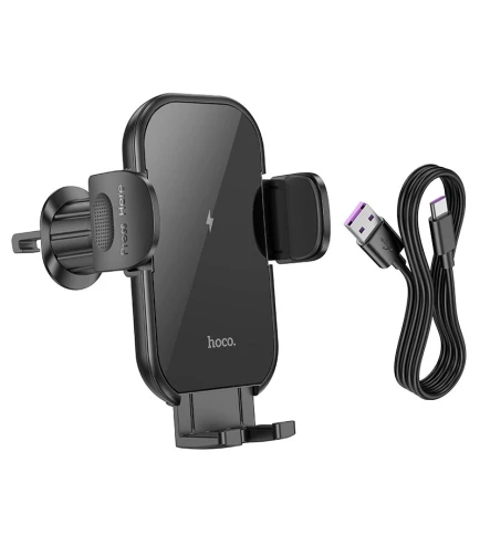 Автомобильный держатель на дефлектор с беспроводной зарядкой HOCO HW4 Черный | Зображення 4