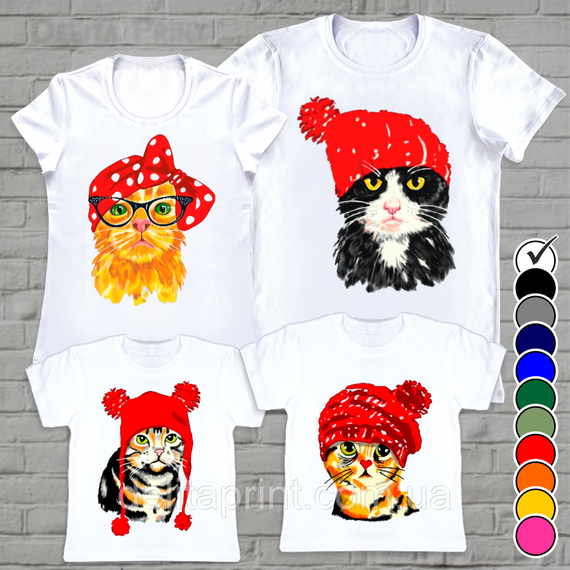 Футболки новорічні Фемелі Лук "Змінні коти" Family Look для всієї родини