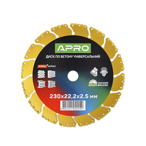 Диск алмазний d230мм*2,5*22,23мм універсальний APRO