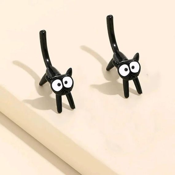 Серёжки котики чёрные, серёжки с чёрными котиками, сережки, серёжки, серьги | Зображення 2