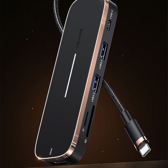 Уценка Переходник HUB Usams US-SJ575 6in1 Multifunctional (Type-C to 2USB+Type-C+Micro SD+SD+HDMI) | Зображення 1