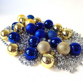 Набір новорічних іграшок 24 шт 5 см | прикраси ялинкові блакитно жовті | новорічні іграшки