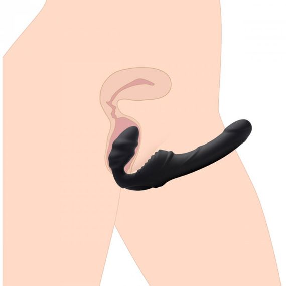 Жіночий вібрострапон Slim Rider Ribbed Ribbed Vibrating Silicone Strapless Strap On, чорний Sex Aura | Зображення 4