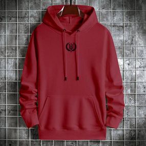 Мужской теплый худи на флисе с принтом Тризуб OC2233 цвет бордовый, размер L