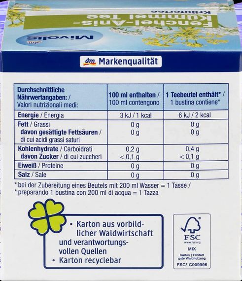 Чай Mivolis з фенхелем, анісом і кмином – натуральна підтримка травлення та комфорту шлунка, 12 пакетиків | Зображення 2