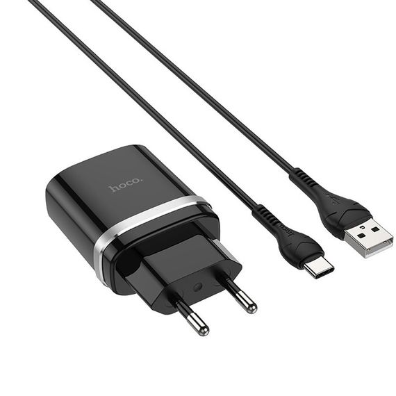 СЗУ Hoco C12Q Smart QC3.0 3A (1USB-A) + кабель USB to Type-C Черный | Зображення 2
