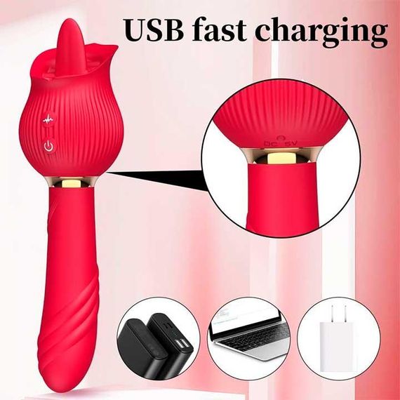 Двусторонний вибратор с языком для клитора и точки G 24 режима вибрации – Вибраторы | Зображення 6