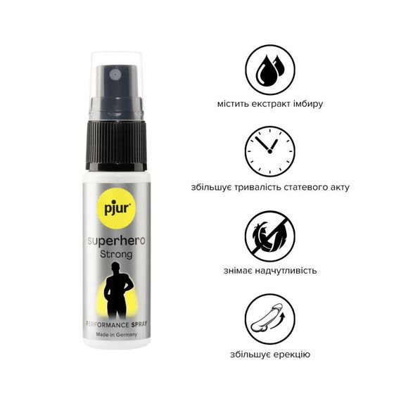 Пролонгувальний спрей pjur Superhero Strong Spray 20 ml, з екстрактом імбиру, всотується в шкіру | Зображення 1