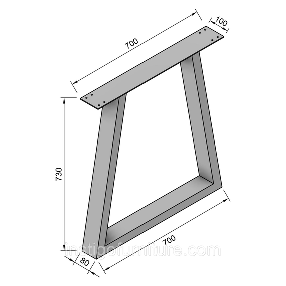 Опора ніжка для столу з металу 700×100mm, H=730mm (профільна труба: 80x40mm) Білий | Зображення 2