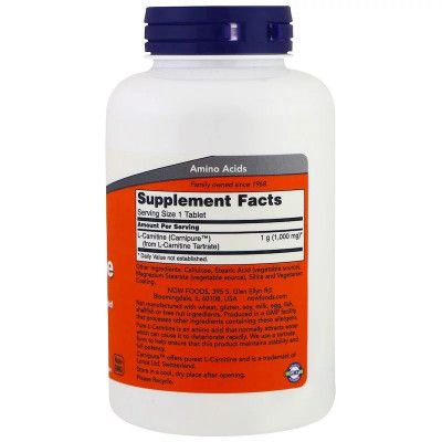 Аминокислота Now Foods L- Карнитин, L-Carnitine, 1000 мг, 100 таблеток (NOW-00068) | Зображення 1