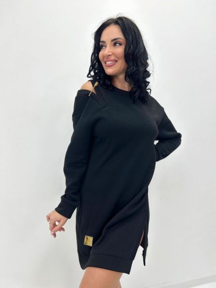 Женское теплое платье-туника с разрезом и булавкой на плече GF08577 цвет черный, размер 42/44 | Зображення 3