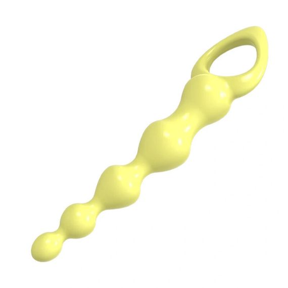Анальні кульки MELEON Advanced Anal Beads 2, жовтий ланцюжок із TPE з петлею-ручкою Sex Aura | Зображення 3