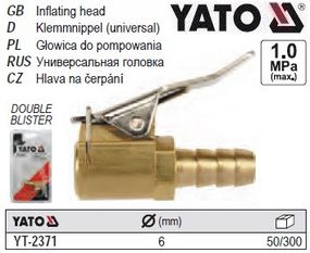 Наконечник до ніпеля колеса зі з'єднання єднанням до шлангу YATO : Ø=6 мм [50/300] YT-2371