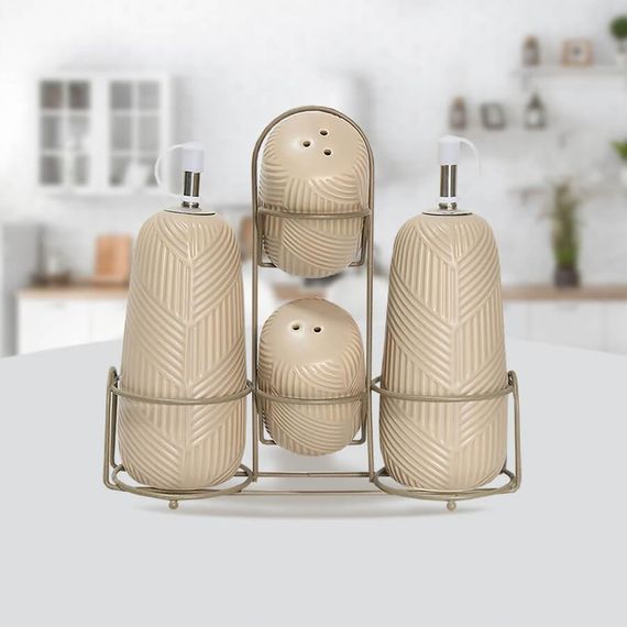Набор для специй Maestro MR-20004-04S Geometry Beige 4 керамические емкости с подставкой | Зображення 1