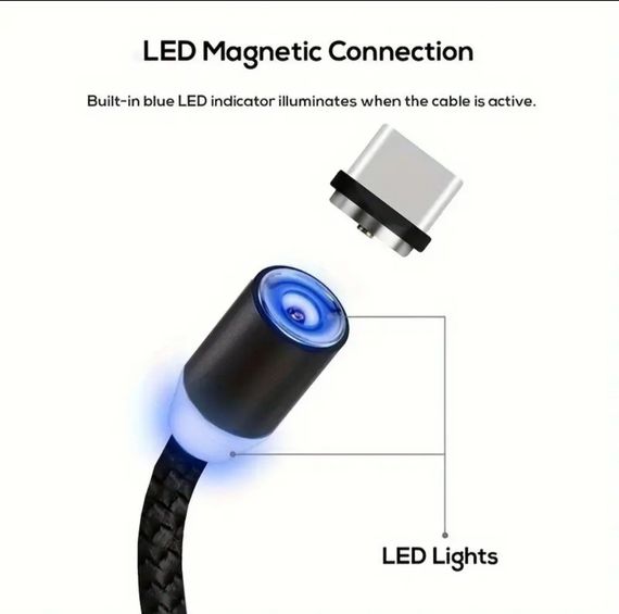 Магнітний кабель 1метр для заряджання телефонів та інших ґаджетів 3 в 1, багатофункціональний 5 А, швидке заряджання, 1 контактний | Зображення 3