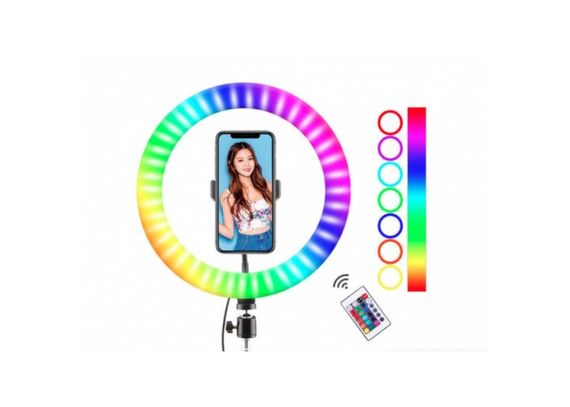 Цветная кольцевая RGB лампа 34 см со штативом и пультом | Зображення 2