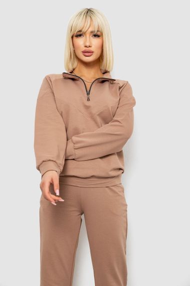 Спортивний костюм жіночий однотонний, колір мокко, 244R1069AG | Зображення 1