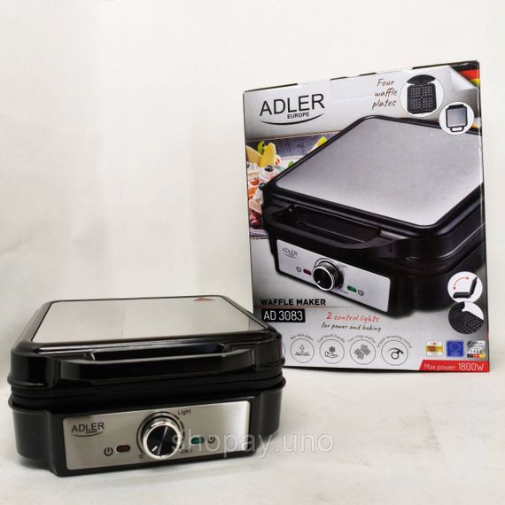 Електрична вафельниця Adler AD 3083 з антипригарним покриттям, регулюванням температури та 1800Вт | Зображення 2
