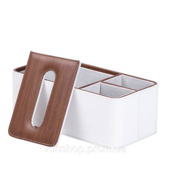 Салфетница-органайзер из эко-кожи 3 отделения 26.5*14*9.5 см Белый с коричневым HP9290 | Зображення 2