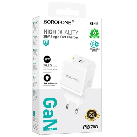 МЗП Borofone BN18 Intenso PD20W (1USB-C) White | Зображення 1