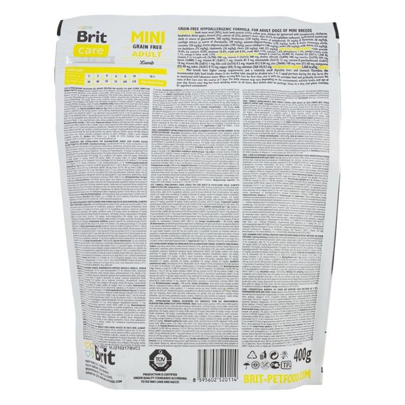 Корм сухий Brit Care Grain Free Mini Adult Lamb для дорослих собах мініатюрних порід з ягням 400 г | Зображення 2