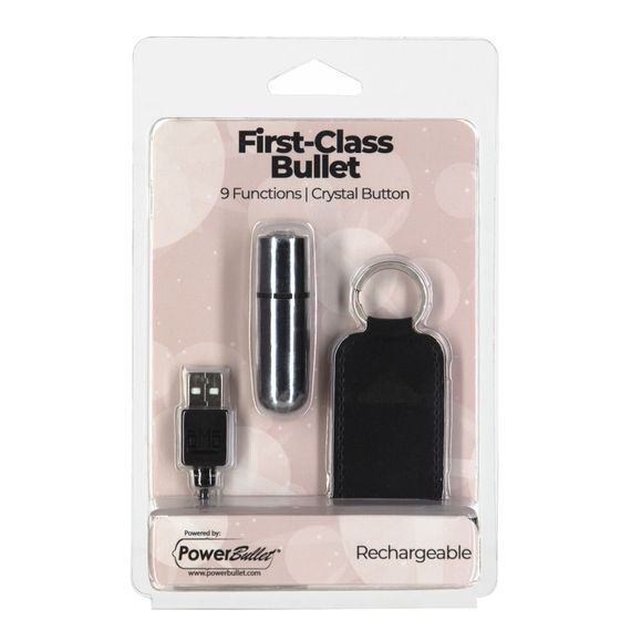 Вибропуля PowerBullet First-Class Bullet 2.5″ with Key Chain Pouch, Silver, 9 режимов вибрации | Зображення 5