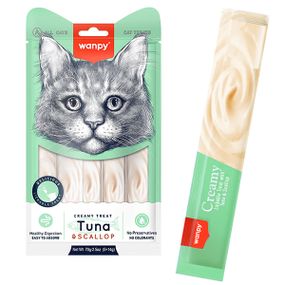 Рідкі ласощі для котів Wanpy Creamy Lickable Treats Tuna & Scallop з тунцем та гребінцем 5 шт х 14 гр