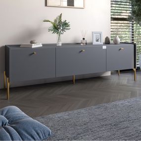Тумба під телевізор на 3 шухляди LION Wood з золотими ніжками 160х65х40 см Антрацит (LION-042987)