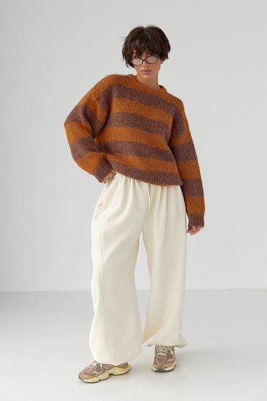 Теплий светр оверсайз у смужку - гірчичний цвет, ONE SIZE (є розміри) | Зображення 2