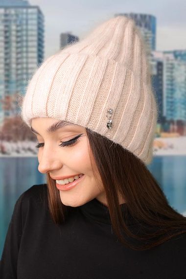 Шапка колпак из пряжи с шерстью кролика (4988) кремовый