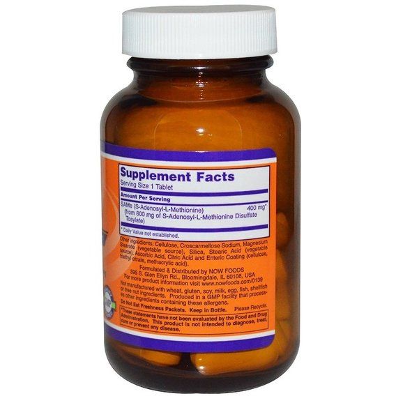 Метионин NOW Foods SAM-E (S-Adenosyl-L-Methionine) 400 mg 30 Tabs (NF0139 | Зображення 1