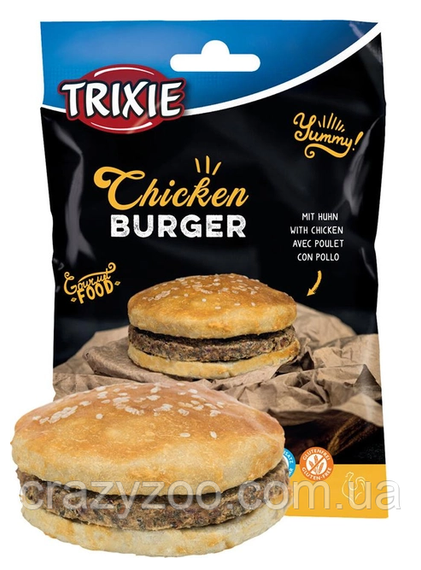 Ласощі для собак Trixie Chicken Burger Бургер з куркою і сиром'ятною шкірою 9 см 140 г (4053032439382)
