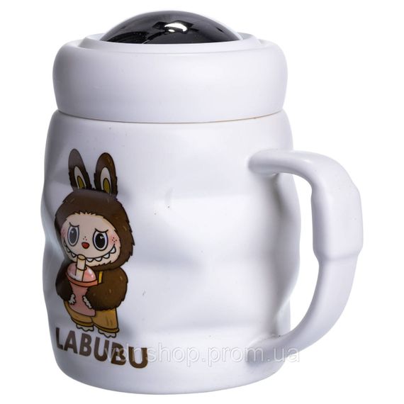 Чашка порцелянова з кришкою Labubu 400 (мл) подарункова кружка прикольна чашка для дітей на подарунок Білий з темно-коричневим | Зображення 3