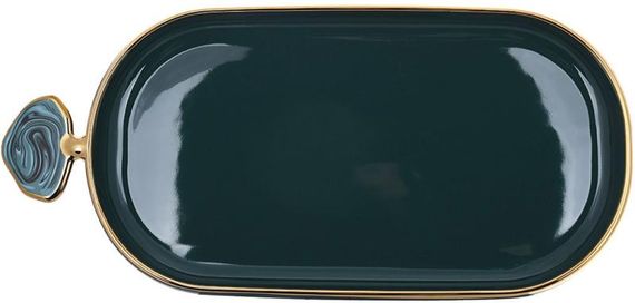 Блюдо порцелянове "Gold Line" 25.5х11.5см овальне з декоративною ручкою, зелене