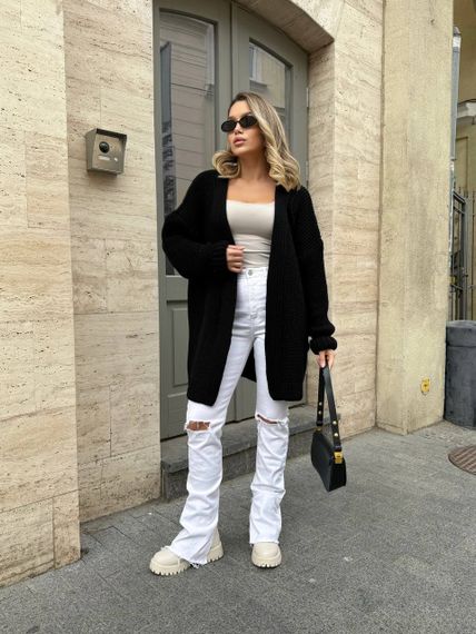 Женский вязаный теплый кардиган оверсайз цвет черный размер onesize 44-54   ML5009 | Зображення 1