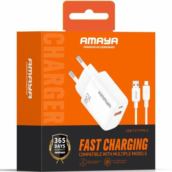 МЗП Amaya E231D PD25W+QC3.0 (1USB-A/1C) + кабель USB to Type-C White | Зображення 1