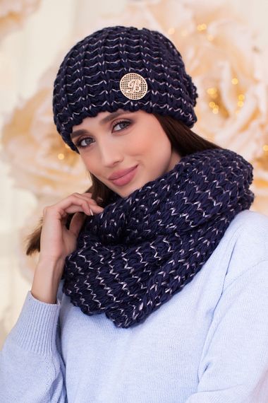 Комплект «Космея» (шапка и шарф-снуд)  джинсовый + маренго